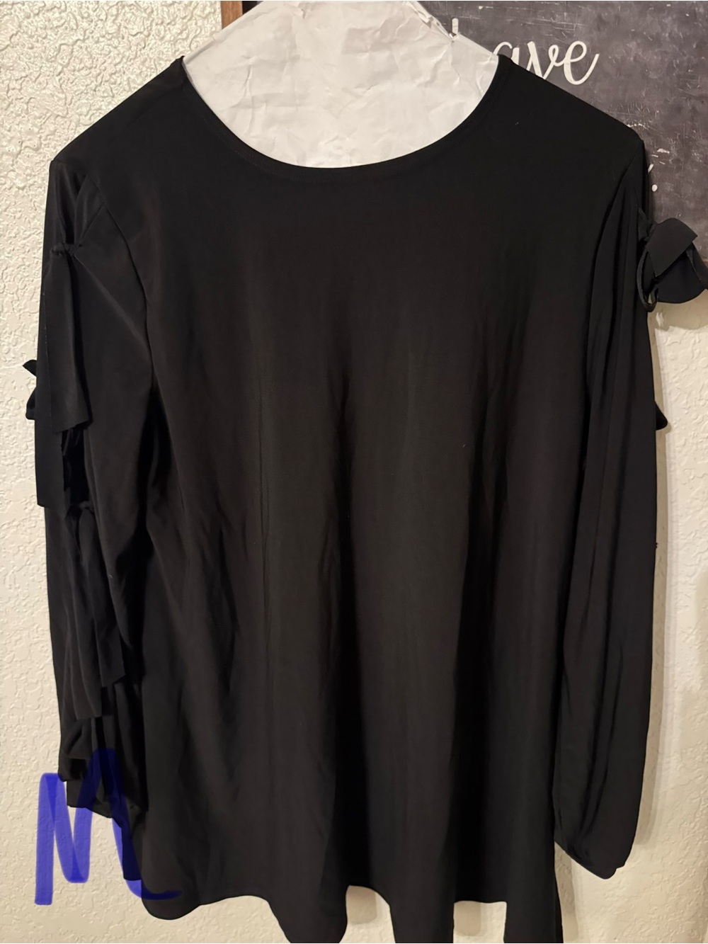 Women’s Black Long-Sleeve Blouse with Sleeve Tie Detail